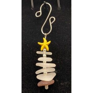 Handmade Sea Glass Christmas Tree Ornament Yellow Star Silver Bead by Neanie-Bot